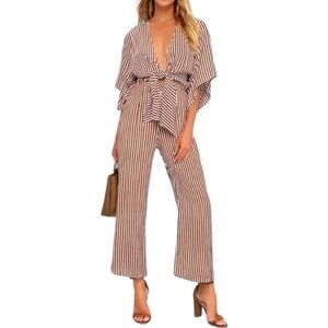 Faithfull The Brand Tilos Tie-Front Striped Jumpsuit Sz‎ 2(XS)